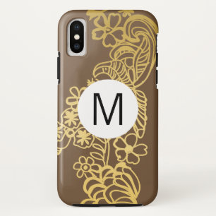 Capa Para iPhone Da Case-Mate monograma padrão floral dourado marrom
