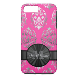 Capa Para iPhone Da Case-Mate Monograma personalizado, cor-de-rosa e damasco pra