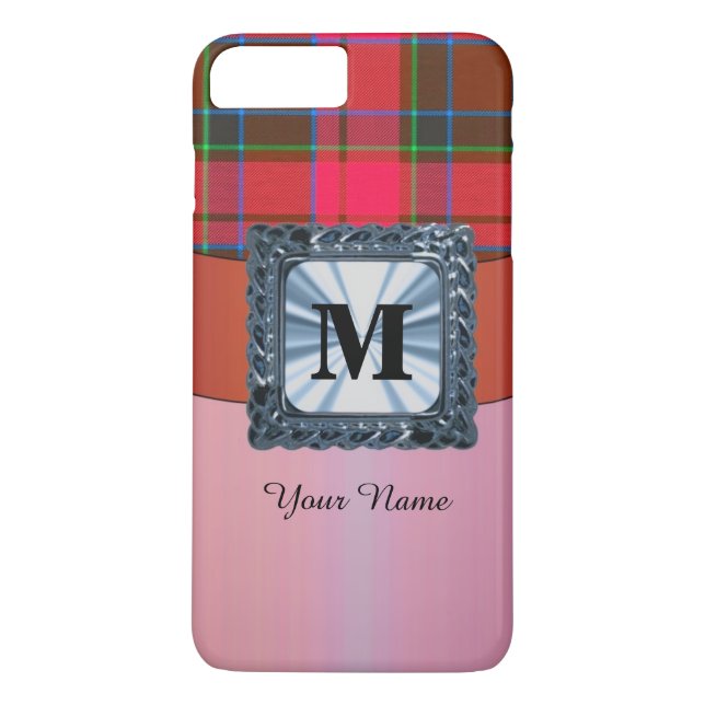 Capa Para iPhone, Case-Mate Monograma personalizado da xadrez de tartã vermelh (Verso)