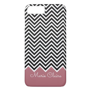 Capa iPhone 8 Plus/7 Plus Monograma Personalizado de Chevron Moderno de rosa