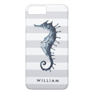 Capa iPhone 8 Plus/7 Plus Monograma personalizado do cavalo de mar náutico c