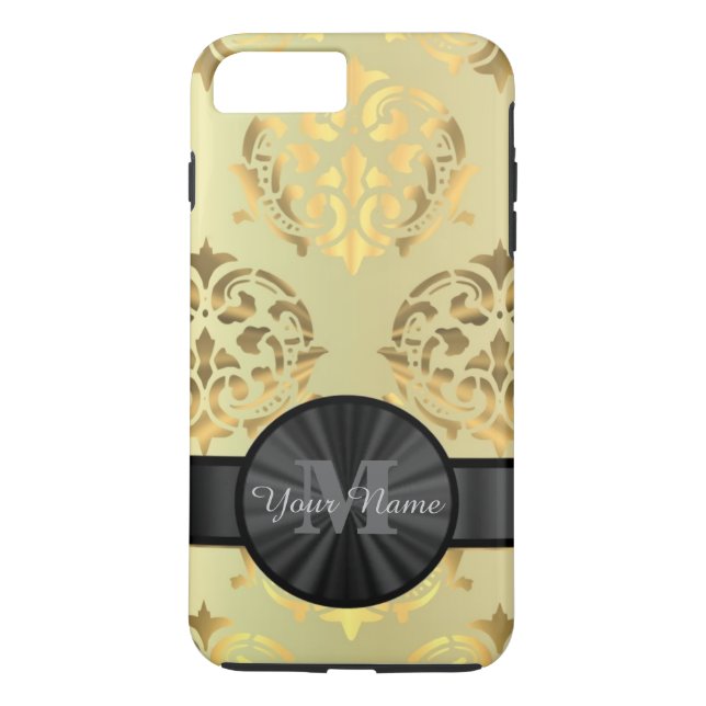 Capa Para iPhone, Case-Mate monograma personalizado Dourado damasco (Verso)