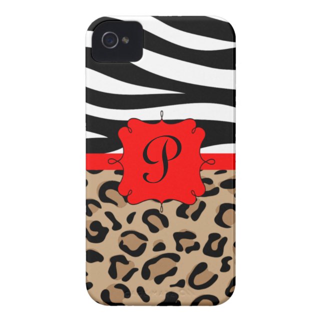 Capa Para iPhone, Case-Mate Monograma personalizado impressão da zebra e do (Traseira)