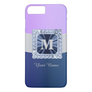 Capa iPhone 8 Plus/7 Plus Monograma personalizado púrpura e azul