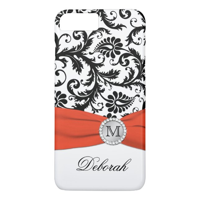 Capa Para iPhone, Case-Mate Monograma Preto, Branco, Laranja Damasco iPhone 7  (Verso)