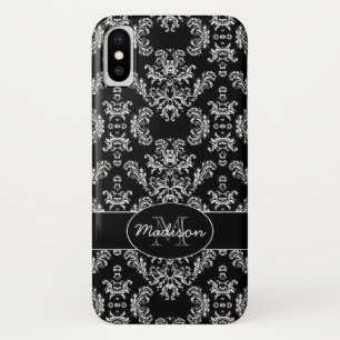 Capa Para iPhone Da Case-Mate Monograma preto de damasco branco legendário