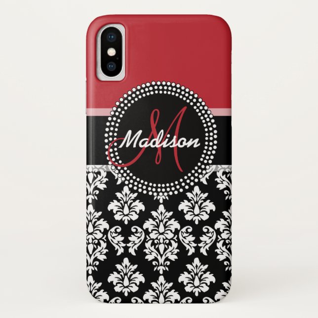 Capa Para iPhone, Case-Mate Monograma preto vermelho conhecido feito sob (Verso)