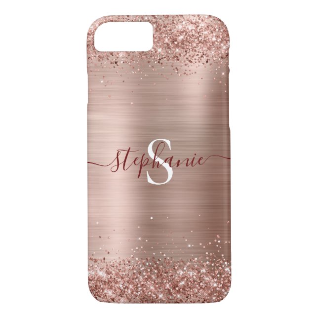 Capa Para iPhone, Case-Mate Monograma Rosa Dourado Faux-Glitter Girly Glam (Verso)