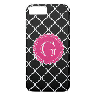 Capa iPhone 8 Plus/7 Plus Monograma rosa-quente com padrão de tratice marro