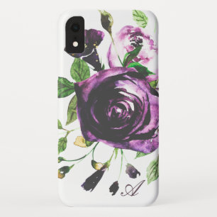 Capa Para iPhone Da Case-Mate Monograma roxo temperamental da flor da aguarela