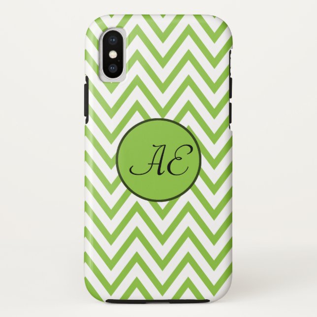 Capa Para iPhone, Case-Mate Monograma Verde limão Chevron Moderno (Verso)