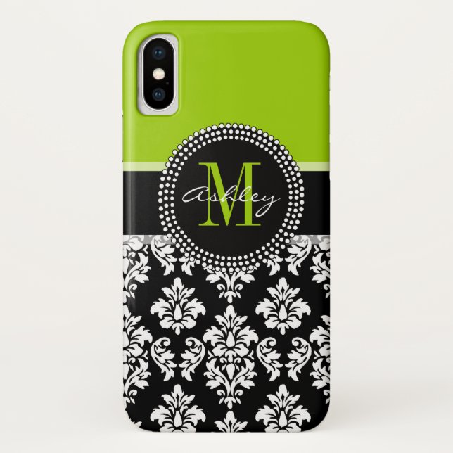 Capa Para iPhone, Case-Mate Monograma Verde limão Preta Cor damasco (Verso)