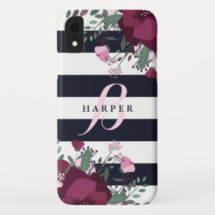 Capa Para iPhone XR Monogrammed listrado dos rosas do rosa & da