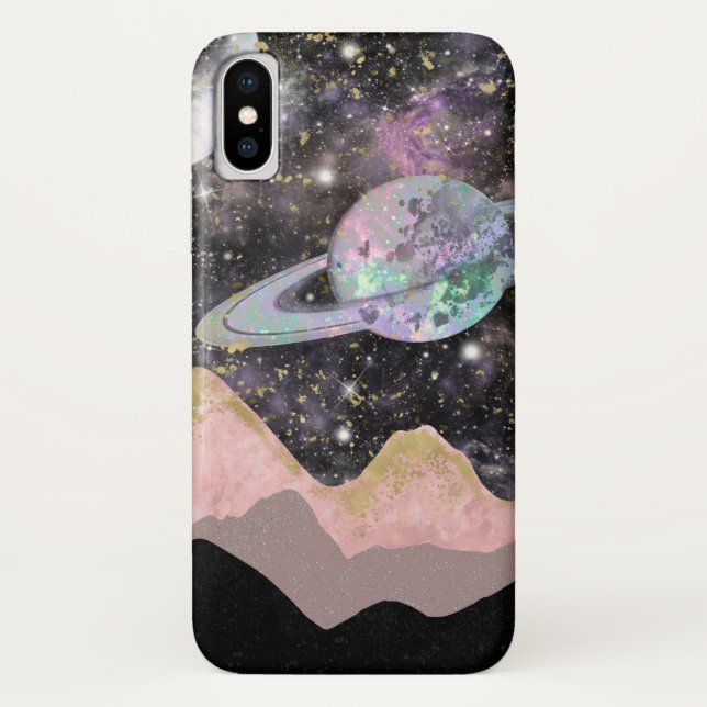 Capa Para iPhone, Case-Mate Montanhas Espaciais Céu Estrelado Galáxia Planetas (Verso)