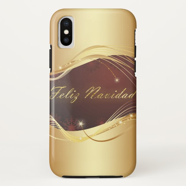 Capa Para iPhone, Case-Mate Motivo de Natal dourado com fundo vermelho... (Verso)