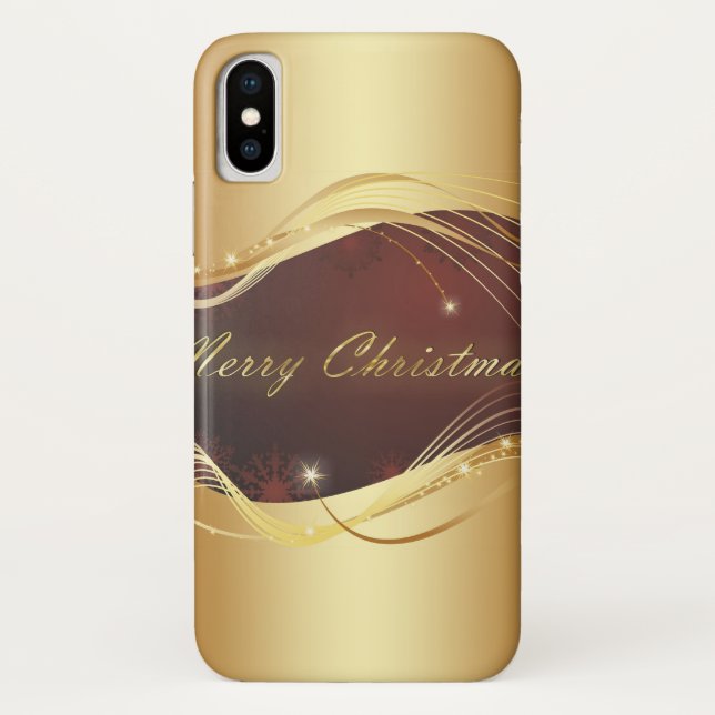 Capa Para iPhone, Case-Mate Motivo de Natal dourado com fundo vermelho (Verso)