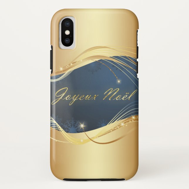 Capa Para iPhone, Case-Mate Motivo de Natal ouro com fundo azul... (Verso)