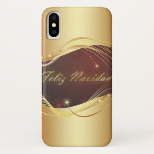 Capa Para iPhone X Motivo de Natal ouro com fundo vermelho...