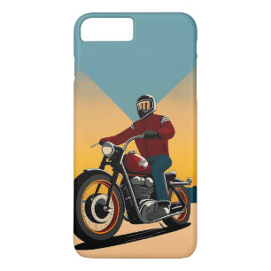 Capa iPhone 8 Plus/7 Plus 🌇 Motoqueiro Retrô Atravessando Dramático Céu do