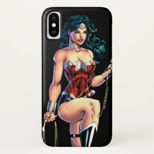 Capa Para iPhone X Mulher Maravilha Agarrando Laço Atop Rock