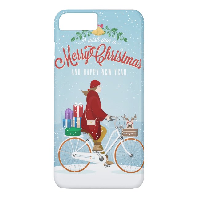 Capa Para iPhone, Case-Mate Mulher na Bicicleta Vermelha Feliz de Natal (Verso)