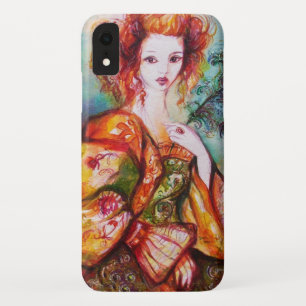 CAPA PARA iPhone XR MULHER ROMÂNTICA COM A PENA SPARKLING DO PAVÃO