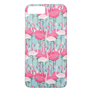Capa iPhone 8 Plus/7 Plus Multidão De Flamingos, Rosa E Branca