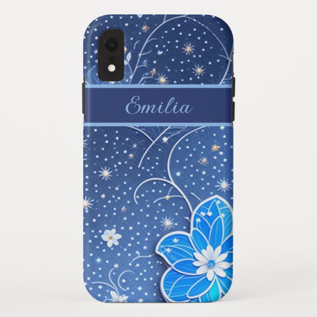 Capa Para iPhone, Case-Mate Muster blau weiß mit Blumen (Verso)