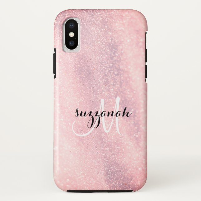 Capa Para iPhone, Case-Mate Na moda Brilhante Dourada de Rosa moderno, Monogra (Verso)