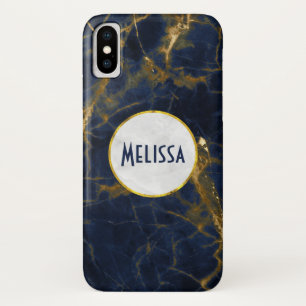 Capa Para iPhone Da Case-Mate Na moda marinho Azul e Dourado Marble Moderno