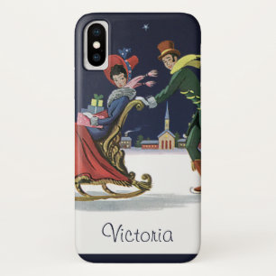 Capa Para iPhone Da Case-Mate Natal Antigo, Casal Apaixonado Patinando no Gelo