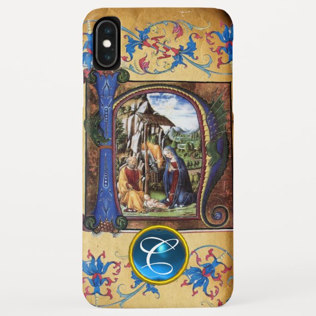 CAPA PARA iPhone, Case-Mate  NATIVITY CHRISTMAS PARCHES BLUE GEM MONOGRAM (Verso)