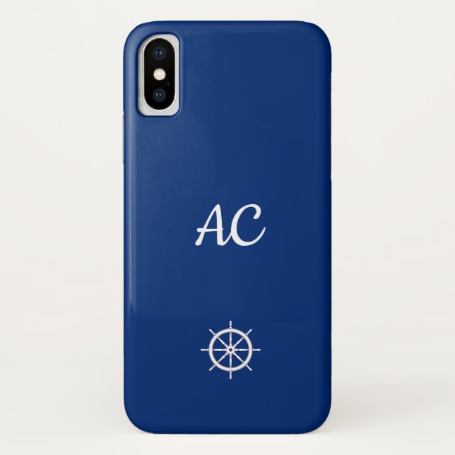 Capa Para iPhone, Case-Mate Navios Náuticos Azul de Roda+Branco (Personalizar) (Verso)