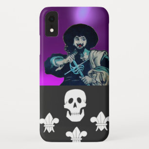 Capa Para iPhone XR NEGRO CORSAIR SKULL & FLEUR DE LIS Bright Purple
