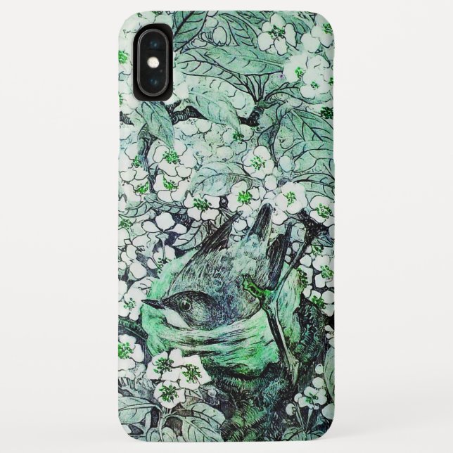 CAPA PARA iPhone, Case-Mate  NESTE DE PÁSSAROS, FLORES DE PRIMAVERA VERDE BRANC (Verso)