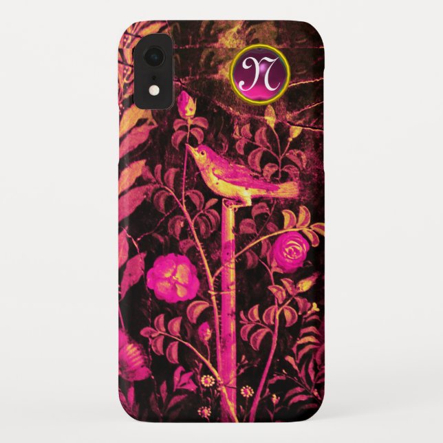 Capa Para iPhone, Case-Mate NIGHTINGALE COM MONOGRAMA ROSA, amarelo-preto rosa (Verso)