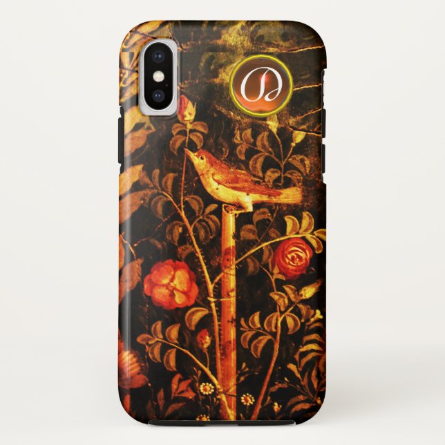 Capa Para iPhone, Case-Mate NIGHTINGALE COM MONOGRAMA ROSA, Amarelo Vermelho N (Verso)