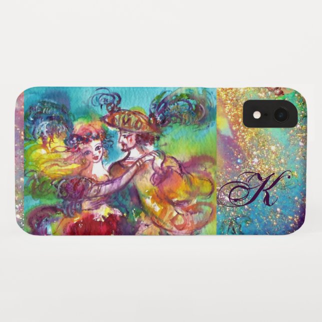 CAPA PARA iPhone, Case-Mate  NOITE DE MÁSCARAS / DANÇA DE CARNIVAL MONOGRAMA (Verso (Horizontal))