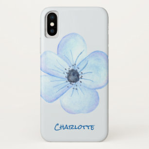 Capa Para iPhone X Nome azul romântico do costume da aguarela da flo