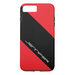 Capa iPhone 8 Plus/7 Plus Nome Branco Simples Vermelho/Faixa Preta Minimalis
