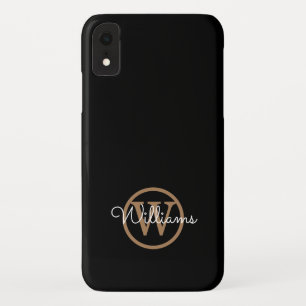 Capa Para iPhone Da Case-Mate Nome com Letra de Monograma Dourado Preto Moderno