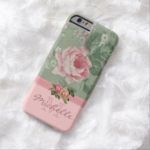 Capa Barely There Para iPhone 6 Nome cor-de-rosa floral do monograma do rosa