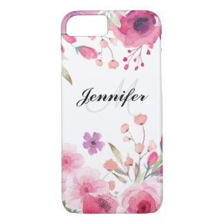 Capa iPhone 8/7 Nome de Aquarela Floral Personalizado
