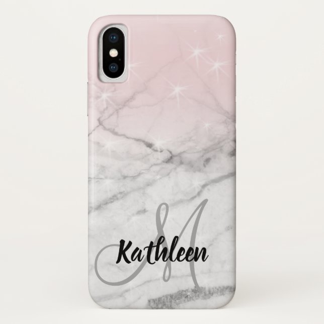 Capa Para iPhone, Case-Mate Nome de mármore cinzento feminino do monograma do (Verso)