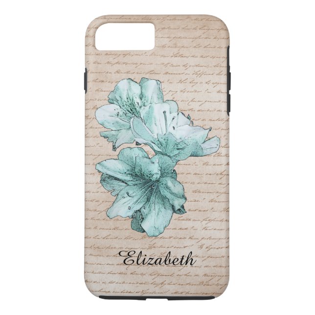 Capa Para iPhone, Case-Mate Nome de Personalização da Flor Ilustrada Aqua com  (Verso)