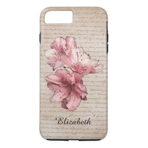 Capa iPhone 8 Plus/7 Plus Nome de Personalização de Flor Ilustrado Cor-de-Ro