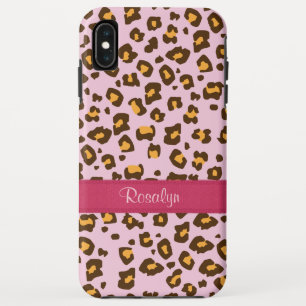 Capa Para iPhone XS Max Nome do animal, impressão-leopardo, cor-de-rosa-c