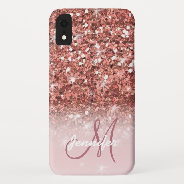 Capa Para iPhone, Case-Mate Nome do Glitter Sparkles Dourado Girly Rosa (Verso)