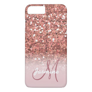 Capa iPhone 8 Plus/7 Plus Nome do Glitter Sparkles Dourado Girly Rosa