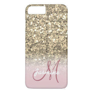 Capa iPhone 8 Plus/7 Plus Nome do Minigráfico Glitter Dourado Rosa Personal